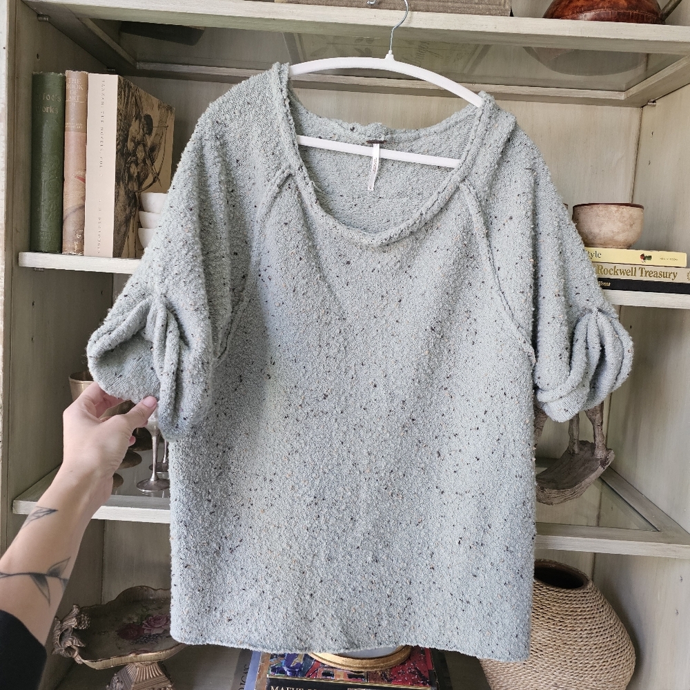 Free People Marsala Boucle Textured Oversized Wool Short Sleeve Sweater Size M - Picture 2 of 7